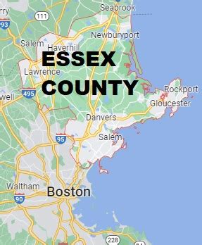 Essex County on the map of Massachusetts 2023. Cities, roads, borders ...