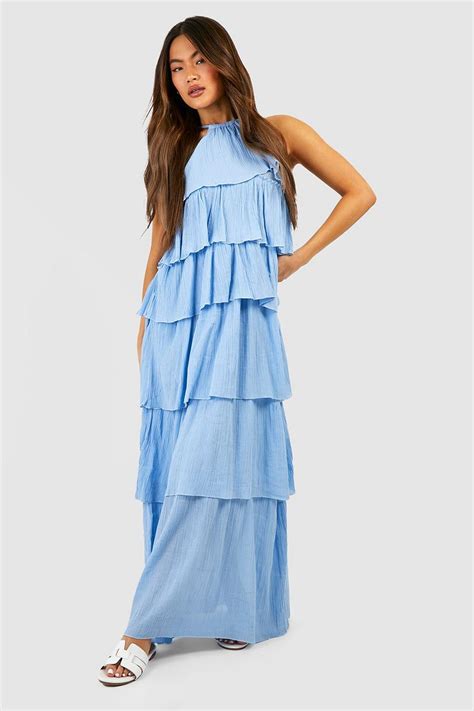 Womens Cheesecloth Ruffle Tiered Maxi Dress Boohoo Uk