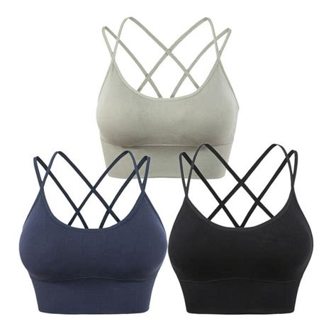 3 Pack Women Cross Back Sport Bras Padded Strappy Criss Cross Cropped