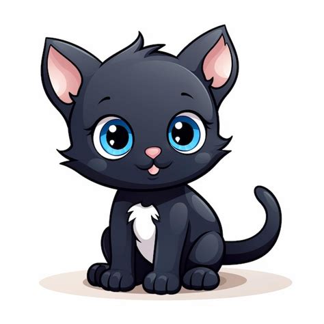 Gatito Negro De Dibujos Animados Con Ojos Azules Sentado En El Suelo