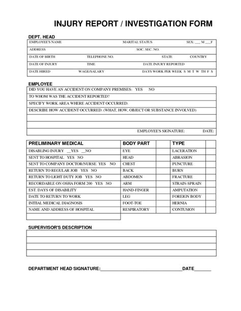 Blank Injury Report Form Detail ReportForm Net