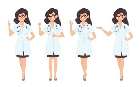 Doctors With Stethoscope Set In Different Poses Vector Illustration