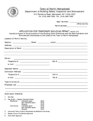 Fillable Online Temporary Building Permit Town Of North Hempstead