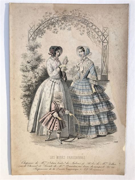 Early Victorian Era Fashion Plate 1840s Hand Colored Etsy Victorian