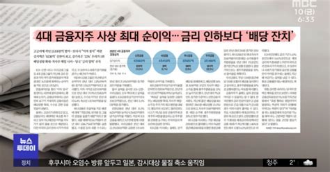 뉴스 열어보기 4대 금융지주 사상 최대 순이익‥금리 인하보다 배당 잔치