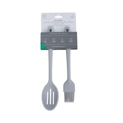 Cuchara calada y brocha para cocina de silicón gris 2 unidades