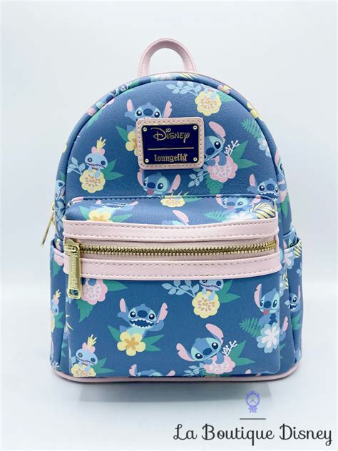 Sac à dos Loungefly Stitch Souillon Disney bleu rose fleurs