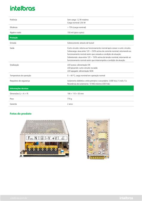 Fonte Conversor AC DC 12 8V 20A EFM 1220 G2 Intelbras