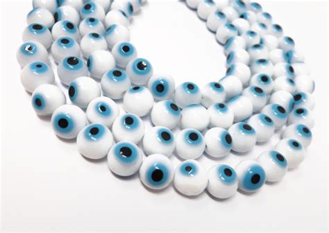 Blue Evil Eye Bead 10mm Round Lampwork Glass White Blue And Black Whole Strand Target