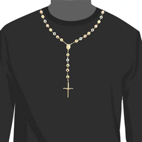 14k Gold Rosary Beads Three Tone Chain Necklace 8mm 30in 890789