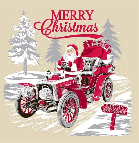 Premium Vector Christmas Vintage Red Truck With Santa Claus And Gifts