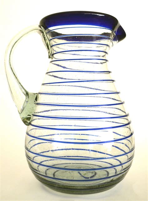 Hand Blown Blue Spiral Glass Pitcher Pear Shape 80 Oz Etsy