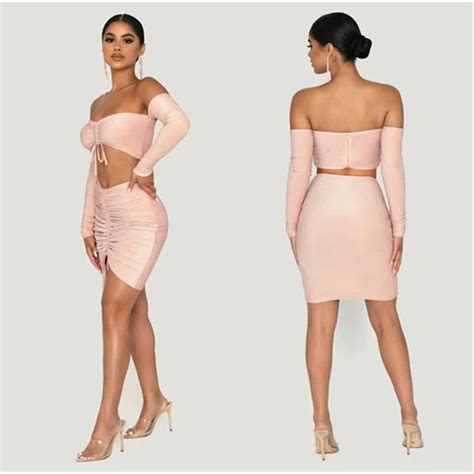 Wholesale Customize Sexy Off Shoulder Two Piece Set Solid Bodycon 2