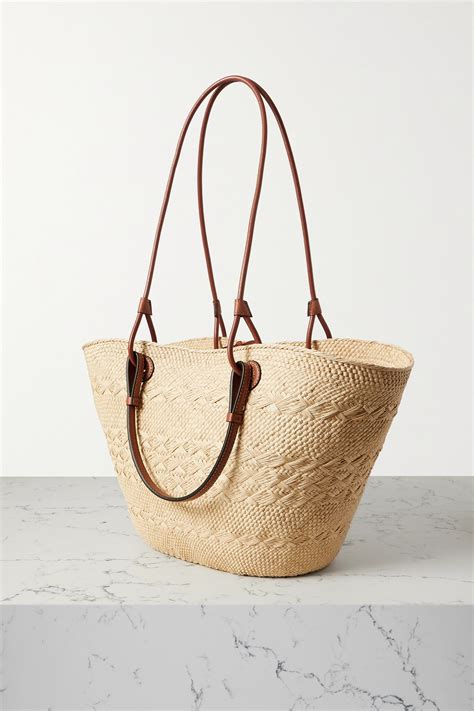 LOEWE Paula S Ibiza Anagram Medium Leather Trimmed Woven Raffia Tote