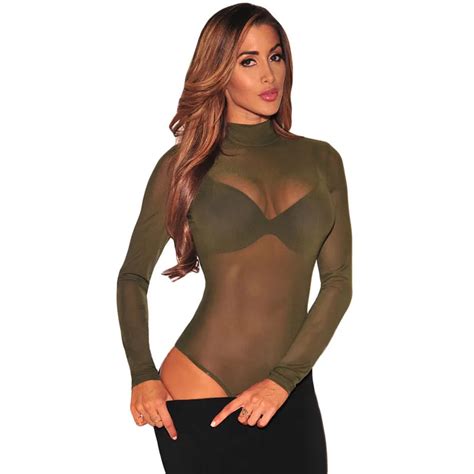 Buy Women Sheer See Through Tops Bodysuits Sexy Long