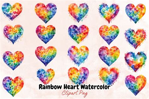 Rainbow Heart Watercolor Clipart Bundle