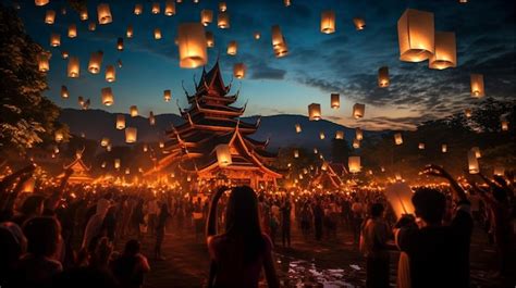 Premium Ai Image Floating Lanterns In The Temple Chiang Mai Thailand