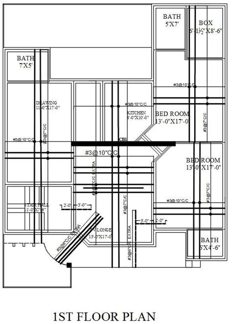 Structure Plan Of The First Floor Of House In Autocad 2d Drawing Cad File Dwg File Cadbull