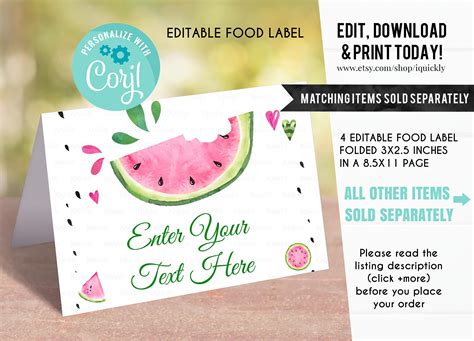 Editable Watermelon Bottle Label Pink One In A Melon Water Etsy