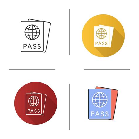 International Passport Icon Identity Document Flat Design Linear And Color Styles Isolated