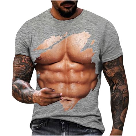 Muscle Short Sleevetee Shirts For Men Funny T Shirt With Abdominal Muscle 3d Creative Printed