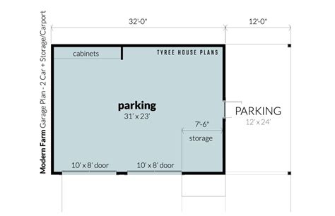 Modern Garage Plan 2 Car Plus Storage And Carport By Tyree House Plans