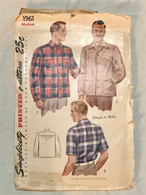 S Mens Shirt Pattern Clark Gable Style Outdoorsman Etsy Mens