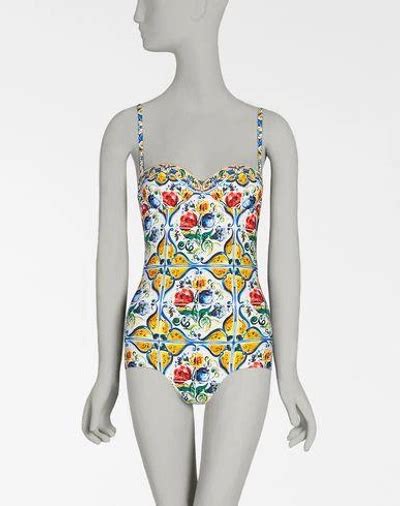 Dolce And Gabbana Printed Balconette One Piece Swimsuit In White Modesens