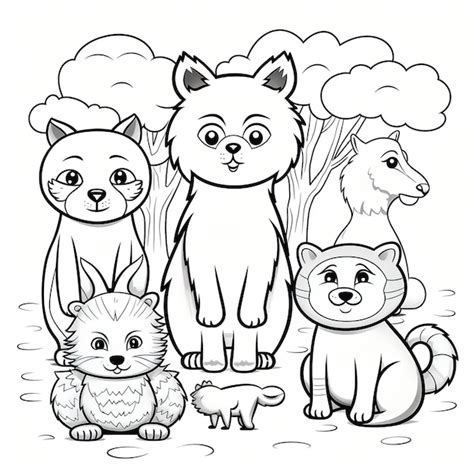 Premium AI Image | kids coloring book page featuring simple animals