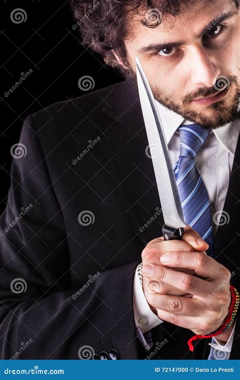 Psycho Businessman With Kitchen Knife Stock Photo Image Of Kill