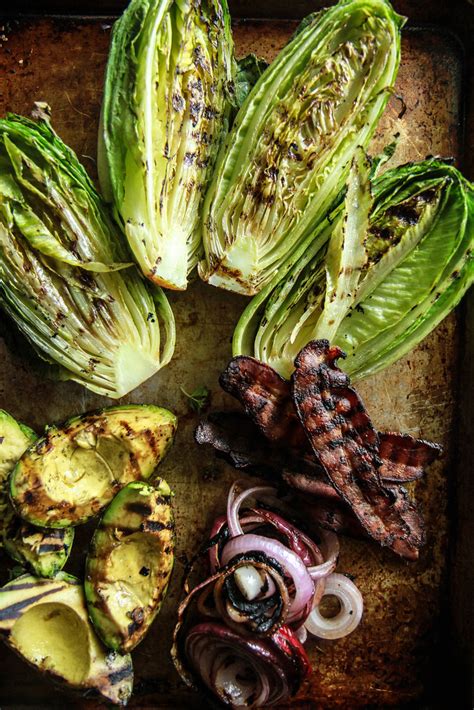 Grilled Romaine Red Onion Avocado And Bacon Salad Heather Christo