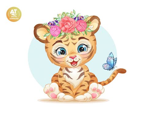 Cute Cartoon Tiger Сub Clipart Jungle Safari African | Etsy | Cartoon ...