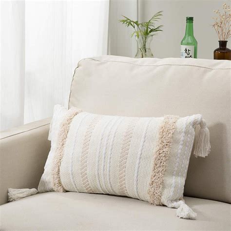 Boho Neutral Woven Tufted Fringed Pillow Cover