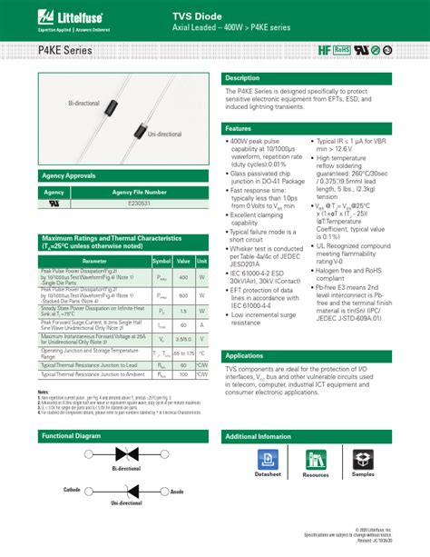 P4KE400A DataSheet Littelfuse