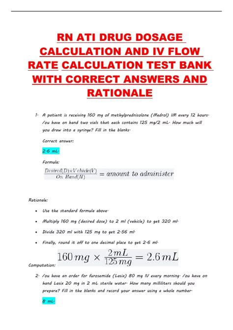 Rn Ati Drug Dosage Calculation And Iv Flow Rate Calculation Test Bank