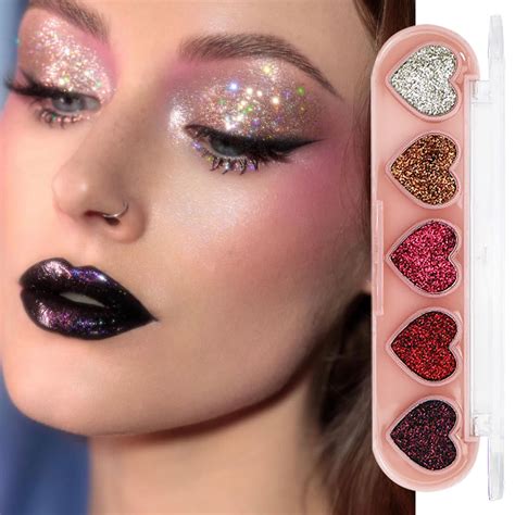 Cbgelrt Glitter Eyeshadow Palette Heart Shaped 4 Shade Pearl Metallic Eye Shadow Sequins Lying