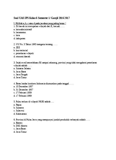 Soal Uas Ips Kelas 6 Semester 1 Ganjil 2