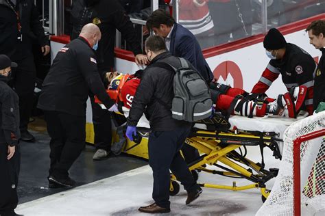 Blackhawks Khaira Responsive After Being Stretchered Off Ice Jems Ems Emergency Medical