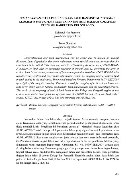 Pemanfaatan Citra Penginderaan Jauh Dan Sistem Informasi Geografis
