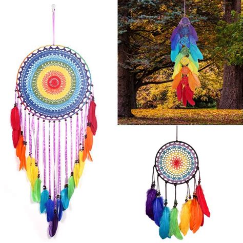 Rainbow Color Lace Crochet Dreamcatcher Circular With Colorful