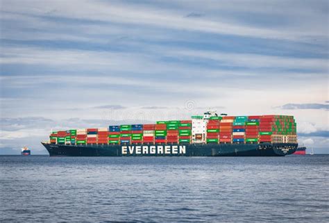 Evergreen Container Ship with Full of Cargo Docked in Port at Vancouver ...