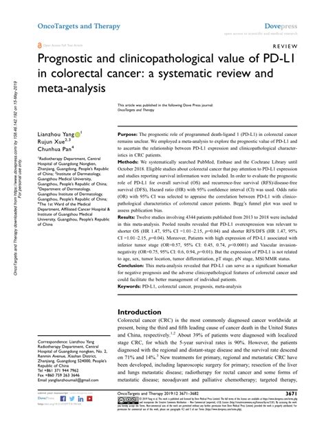 Pdf Prognostic And Clinicopathological Value Of Pd L1 In Colorectal