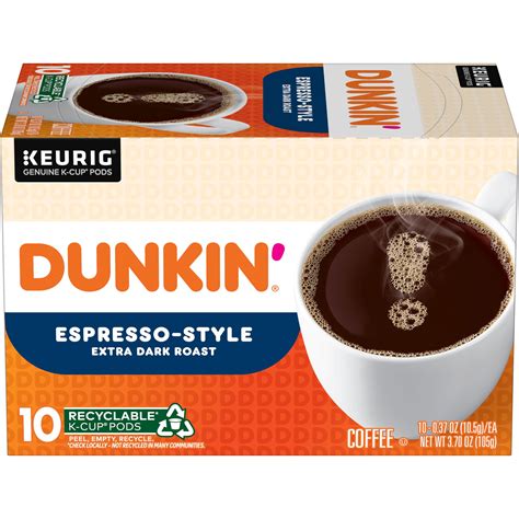 Dunkin Espresso Style Coffee Extra Dark Roast Keurig K Cup Pods 10 Count Box