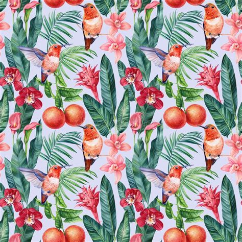 Floral Trendy Tropical Seamless Pattern With Palm Leaves In Watercolor