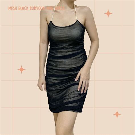 Black Mesh Nude Bodycon Dress Women S Fashion Dresses Sets Dresses