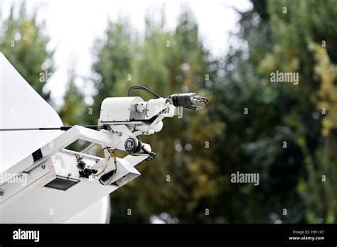 Detail With A Satellite News Gathering Antenna On A Van Stock Photo Alamy
