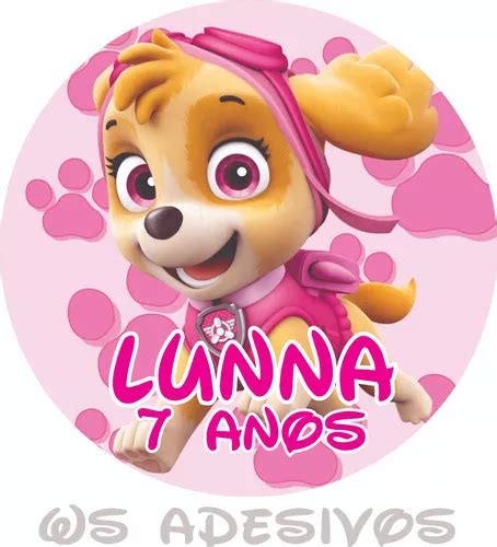 Adesivo Patrulha Canina Rosa Skye Lembrancinha 5cm 30und Parcelamento