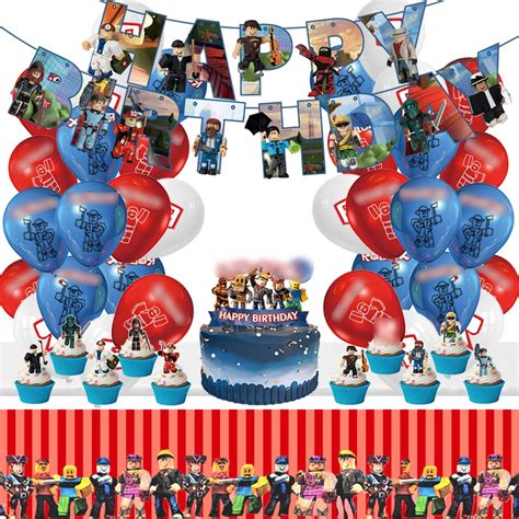 Buy Robot Blocks Birthday Party Supplies Roblox Party Supplies Include Birthday Banner Latex