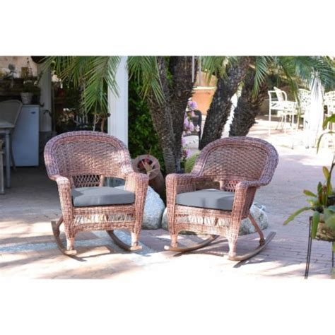 Jeco W00205R C 2 FS033 Honey Rocker Wicker Chair With Steel Blue