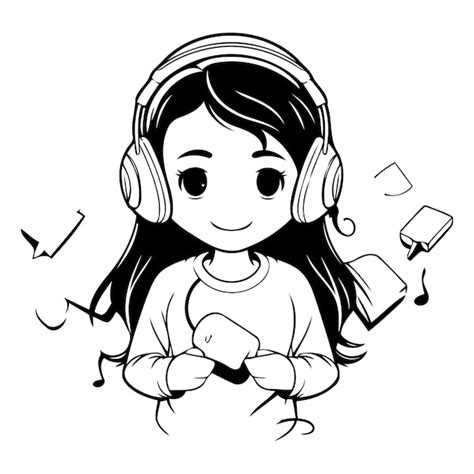 Premium Vector Cute Cartoon Girl Listening To Music With Headphones Vector Illustration